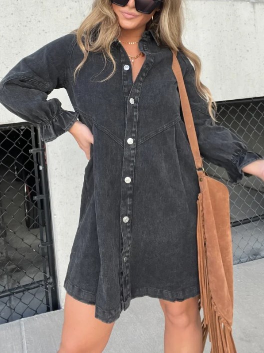 🔥New Long Sleeve Downtown Denim Shirt Dress