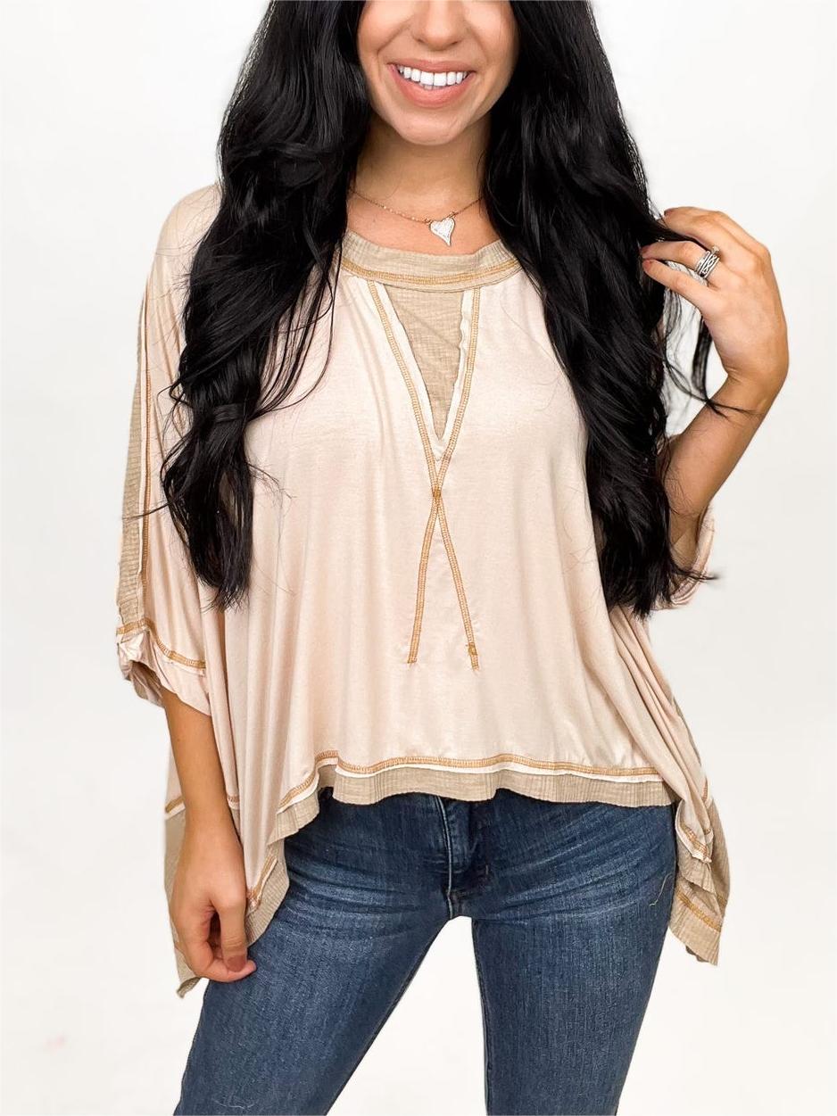 Women's Oversized Dolman Sleeve Patchwork Casual Top(Buy 2 Free Shipping)