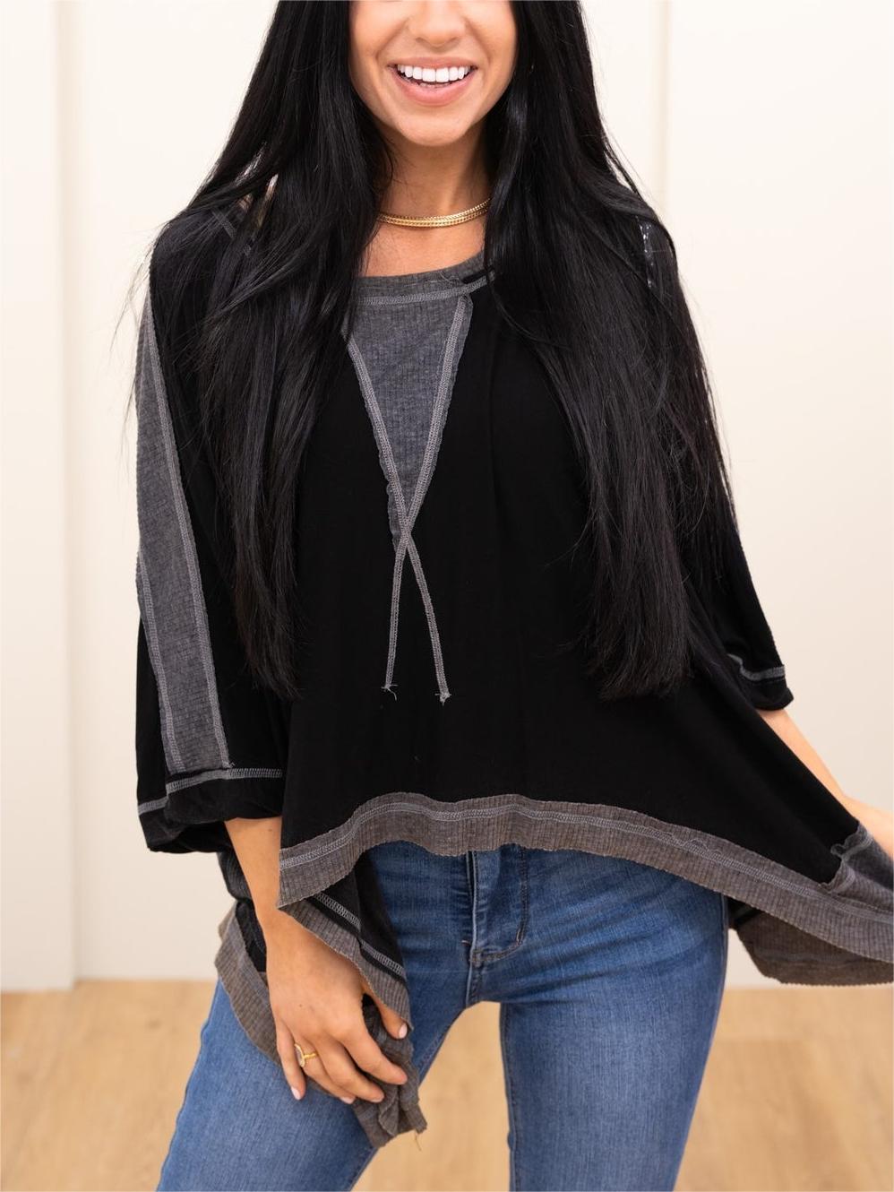 Women's Oversized Dolman Sleeve Patchwork Casual Top(Buy 2 Free Shipping)