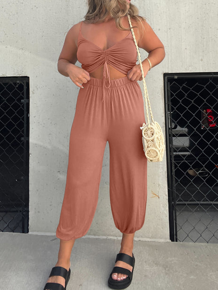 Drawstring Bow V-Neck Casual Jumpsuit