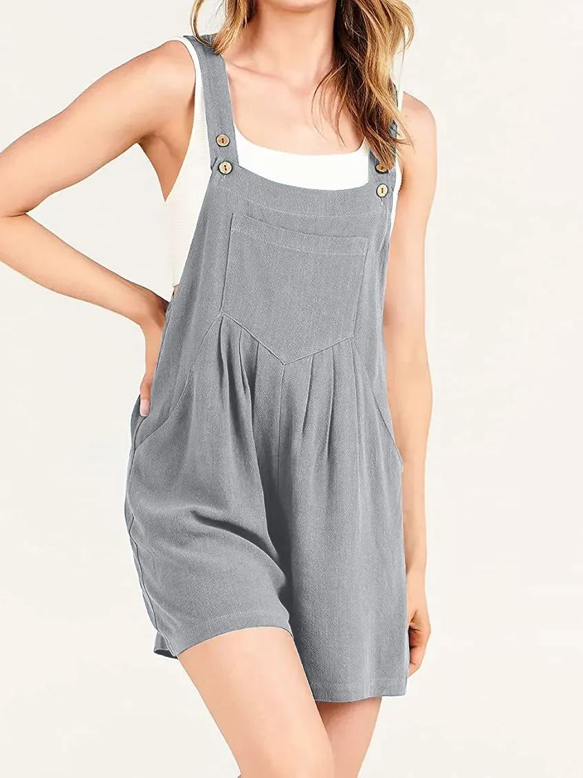 New Adjustable Wide Leg Pocket Short Overalls Romper (Buy 2 Free Shipping)