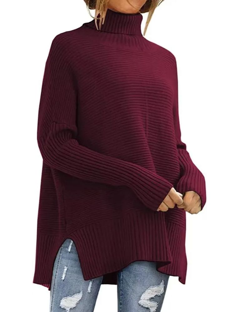 Women's Oversized Turtleneck Sweaters Ribbed Tunic Sweater(BUY 2 FREE SHIPPING)