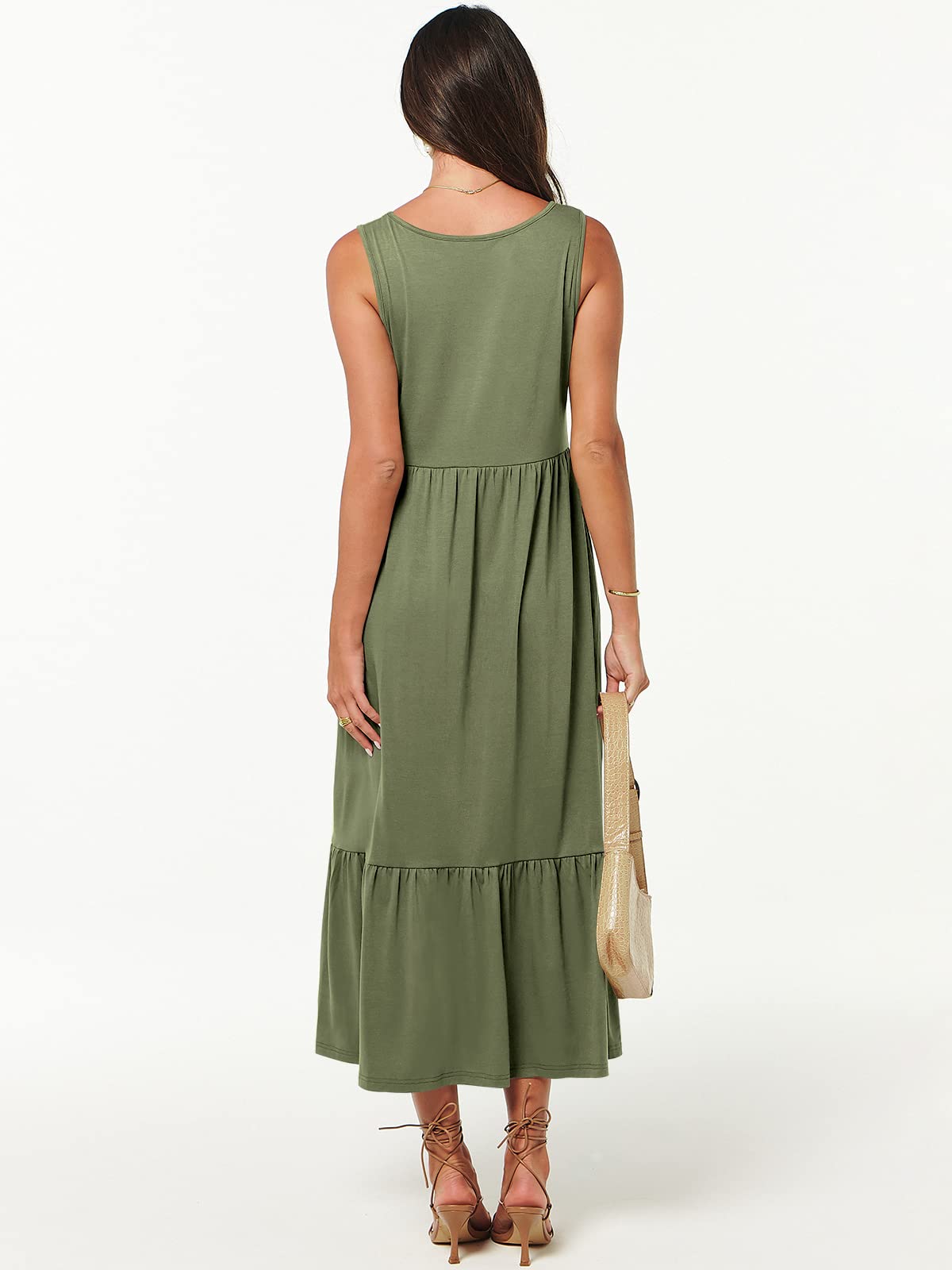 New Women's V Neck Layered Pocket Dress