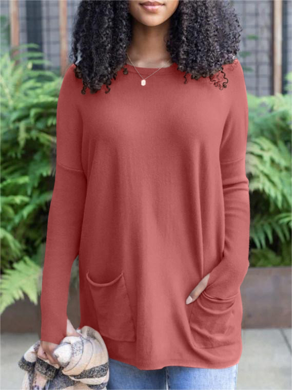Long Sleeve Thumbhole Sweater Pocket Tunic (Buy 2 Free Shipping)