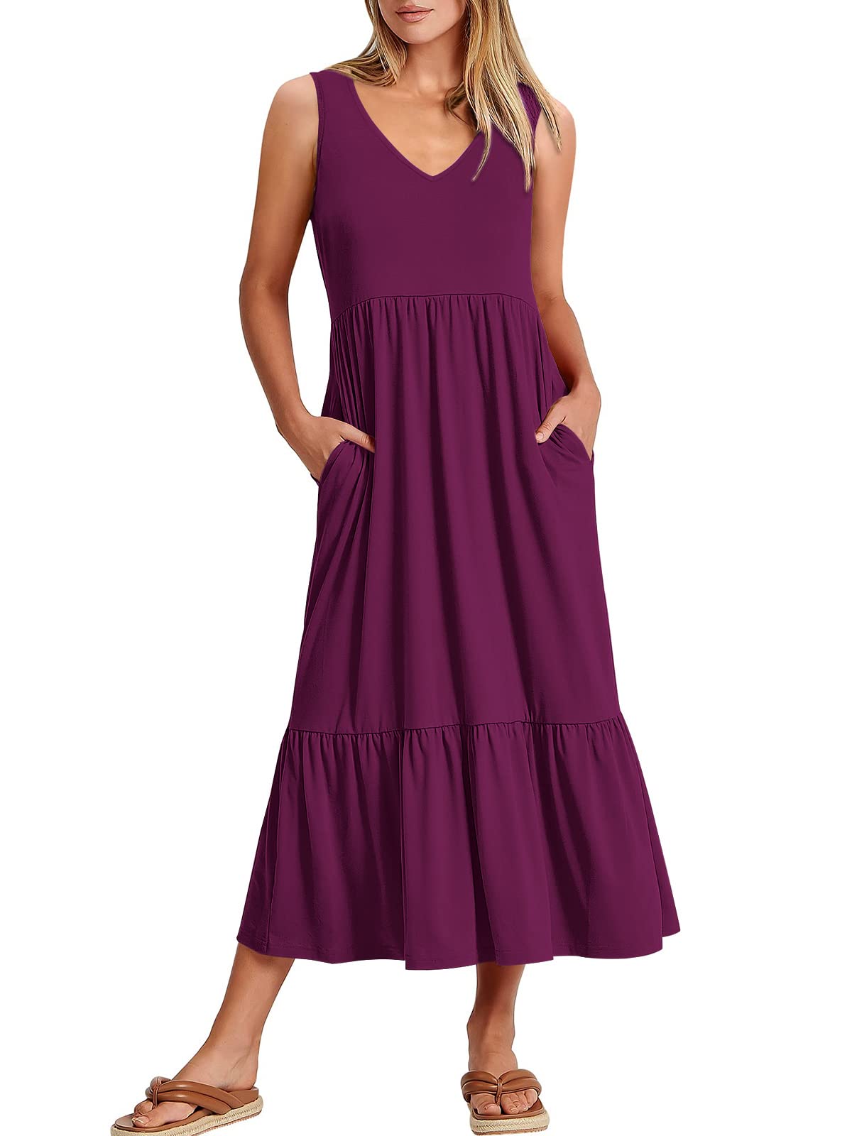 New Women's V Neck Layered Pocket Dress