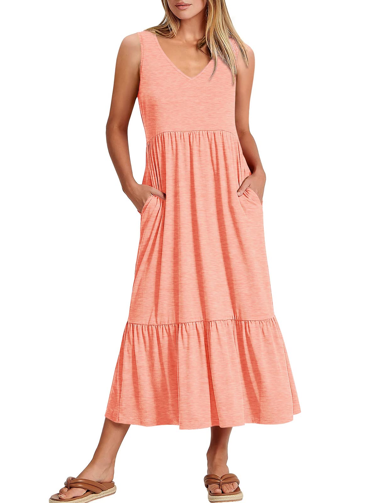 New Women's V Neck Layered Pocket Dress