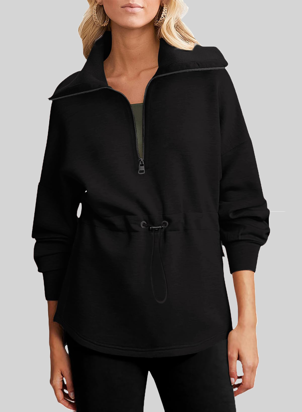 2024 New Women‘s Oversized Half Zip Drawstring Waist Sweatshirt(buy 2 10% OFF)