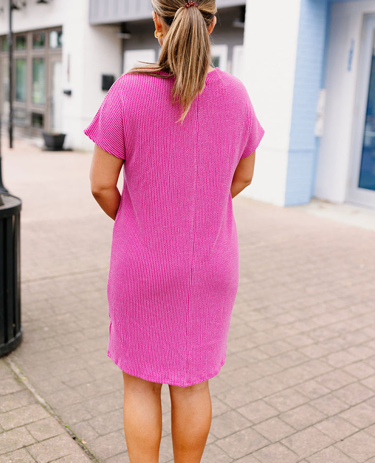RIBBED ROUND NECK POCKET DRESS(Buy 2 Free Shipping)