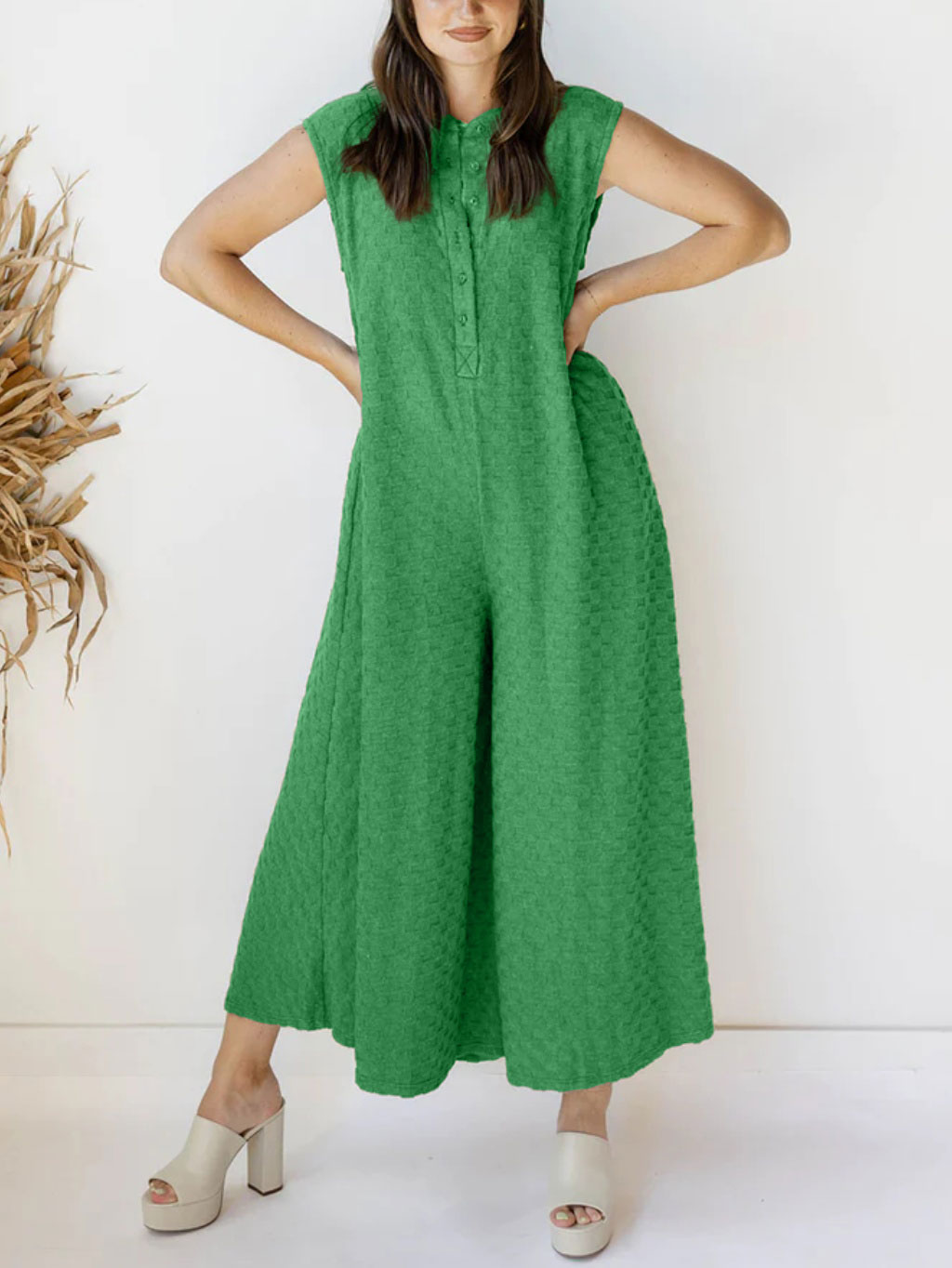 Plaid Button Loose Jumpsuit (Buy 2 Free Shipping)