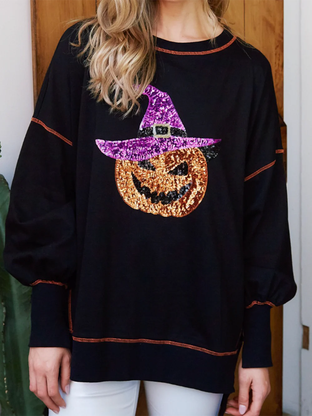 2023 New Oversized Sequin Pumpkin Reverse Seam Pullover（Buy 2 Free Shipping）