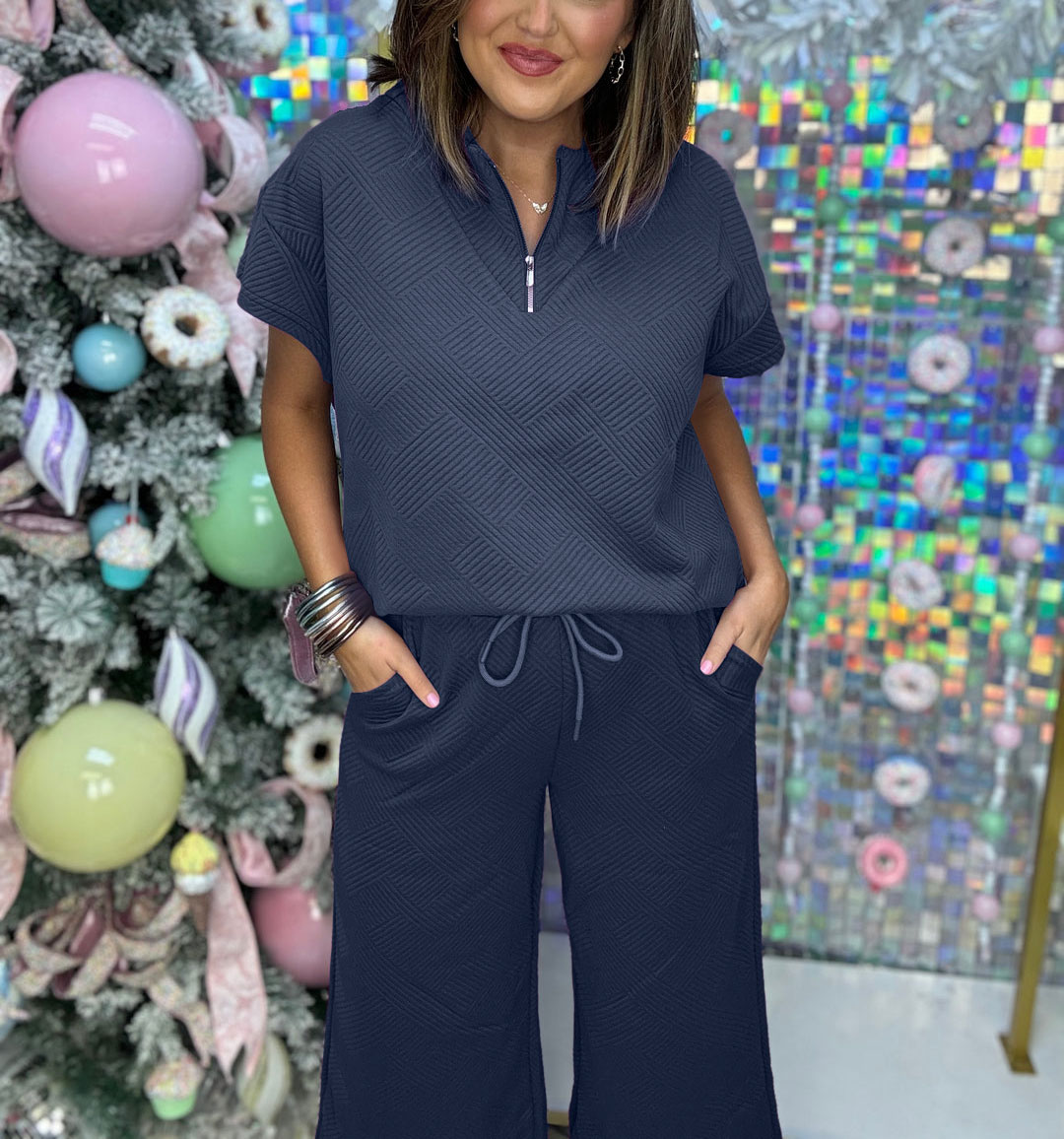 Women's Textured Loose Zip Top and Drawstring Pants Casual Set (Buy 2 Free Shipping)