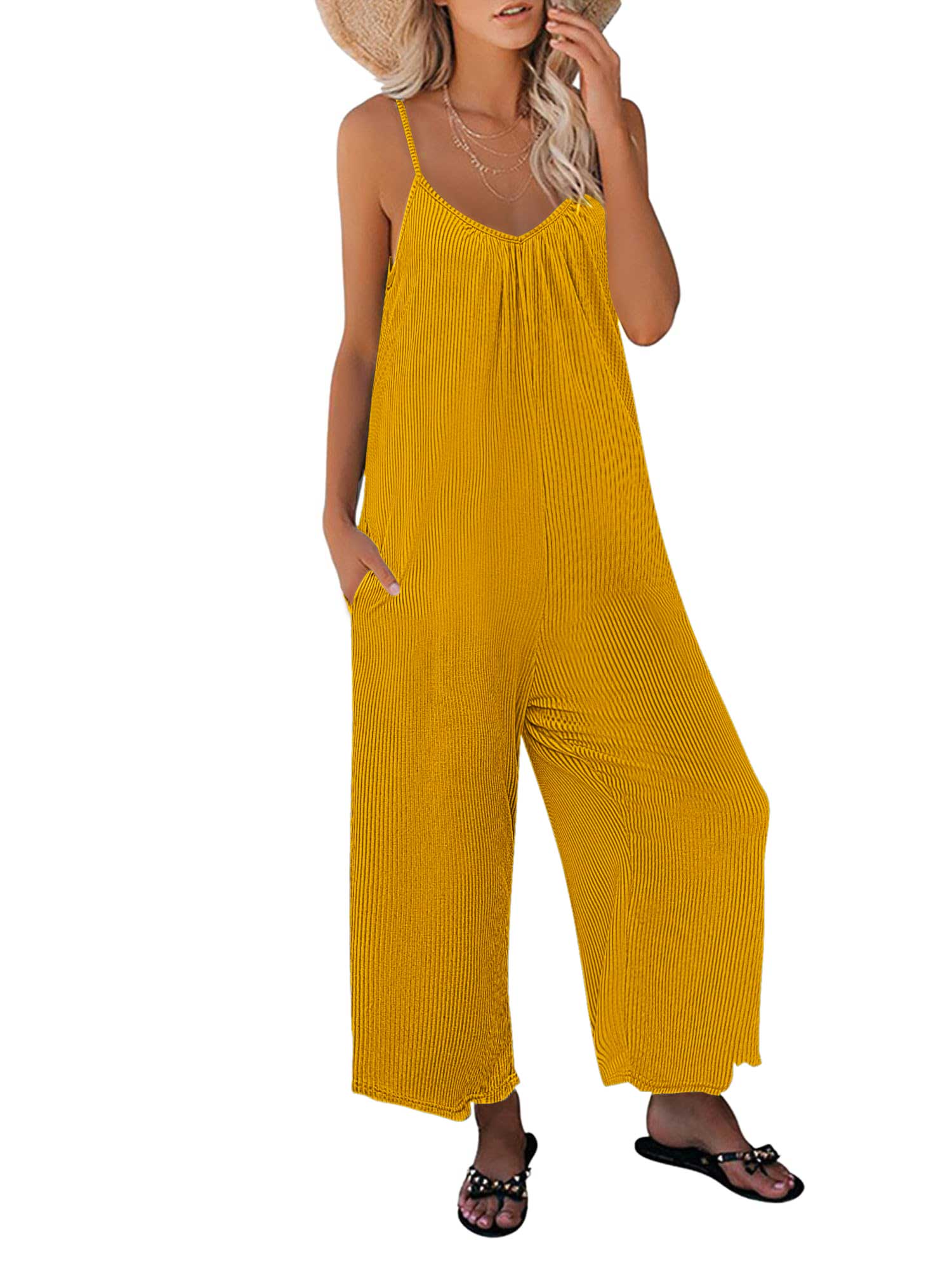 Women Jumpsuits Knit Ribbed Loose Long/shorts Romper with Pockets（BUY 2 FREE SHIPPING）