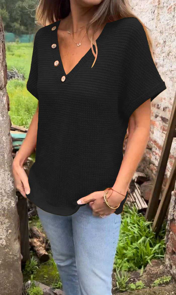 Women’s Waffle Grid Summer Short Sleeve V-Neck T-Shirt（Buy 2 Free Shipping）