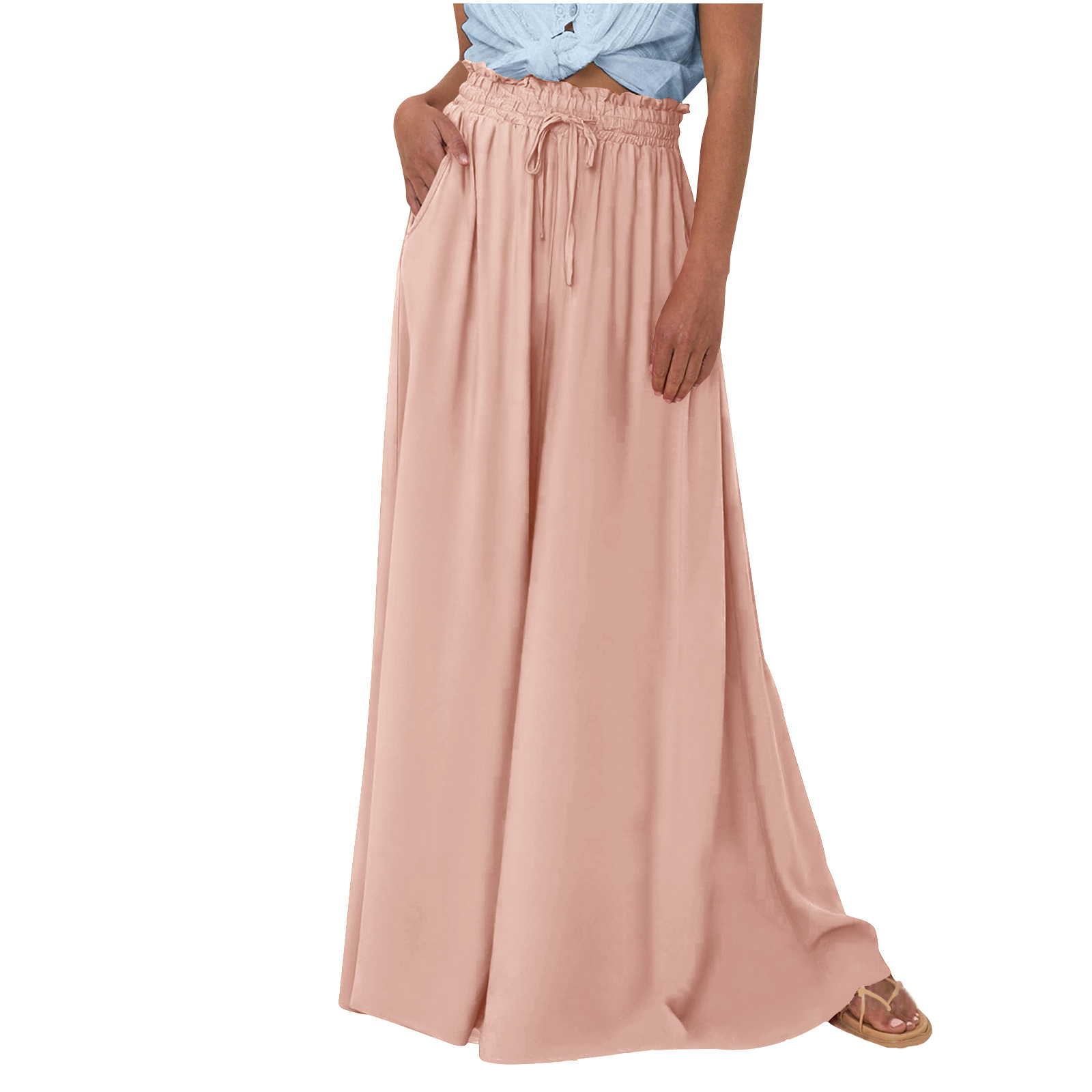 Women Casual High Waist Wide Leg Pants Beach Trousers with Pocket(BUY 2 FREE SHIPPING)