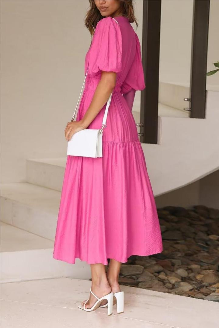 Summer Causal Dress Puff Sleeve A-line Flowy Tiered Midi Dresses(BUY 2 FREE SHIPPING)