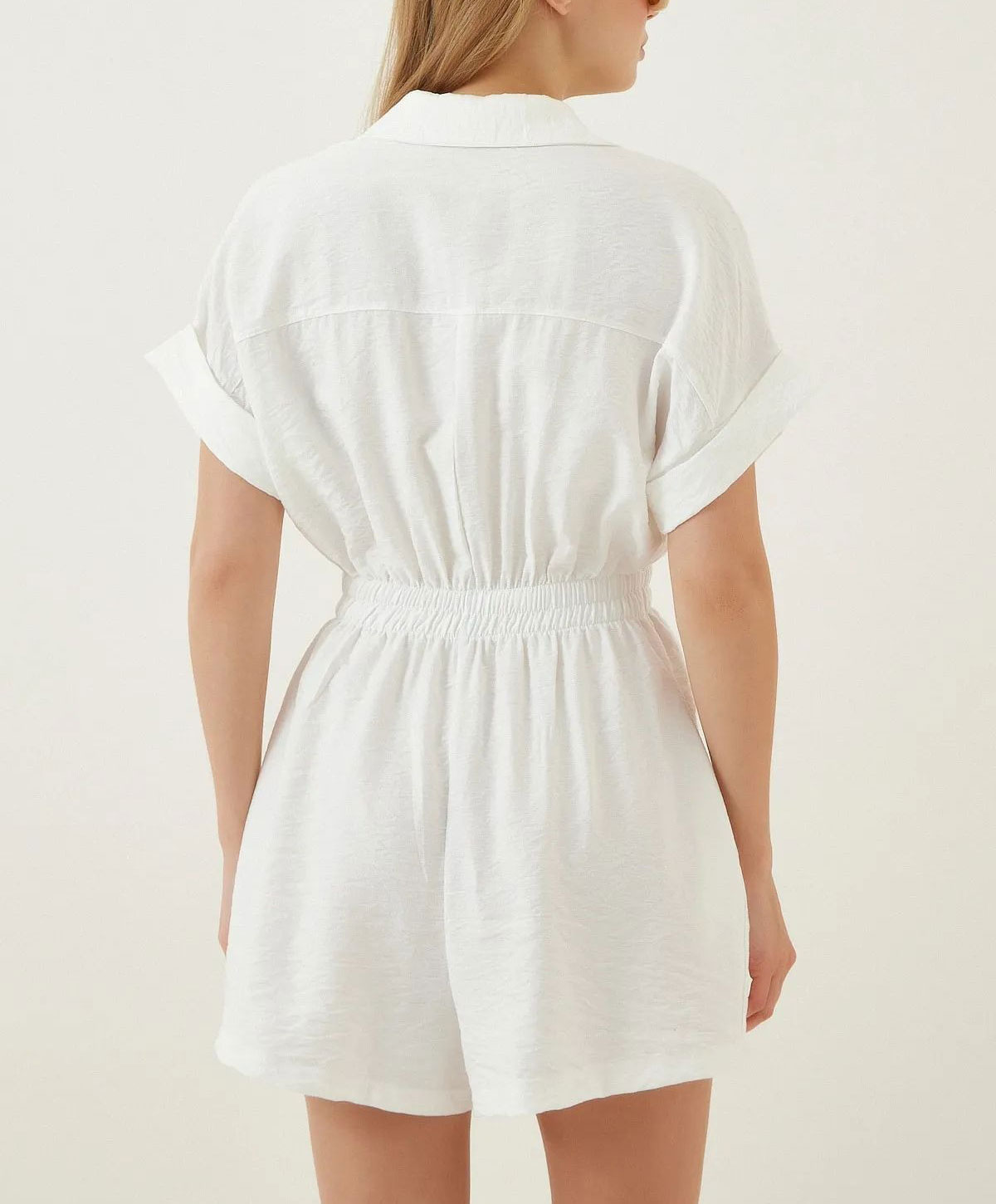 Summer  Button Down Elastic Waist With Pocket Rompers
