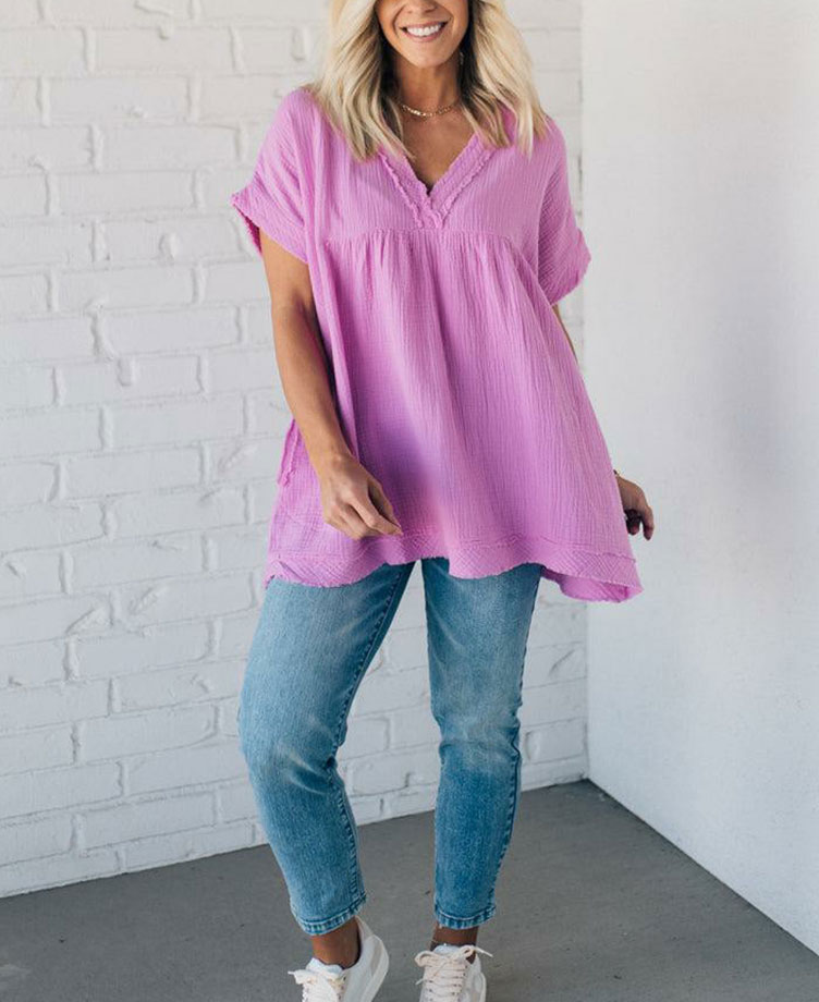 Raw Edge Gauze Top(Buy 2 Free Shipping)