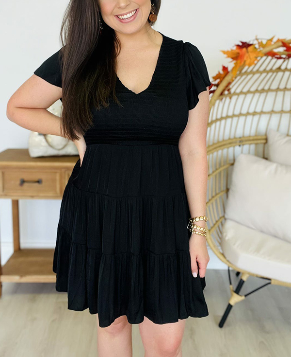 V Neck Smocked Tiered Dress(Buy 2 Free Shipping)