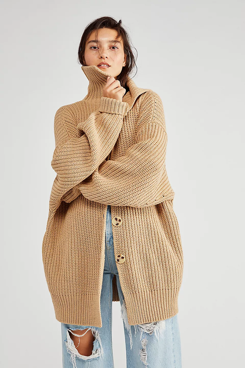 50% OFF🔥Knit Cardigan Open Front Button Oversized Coat