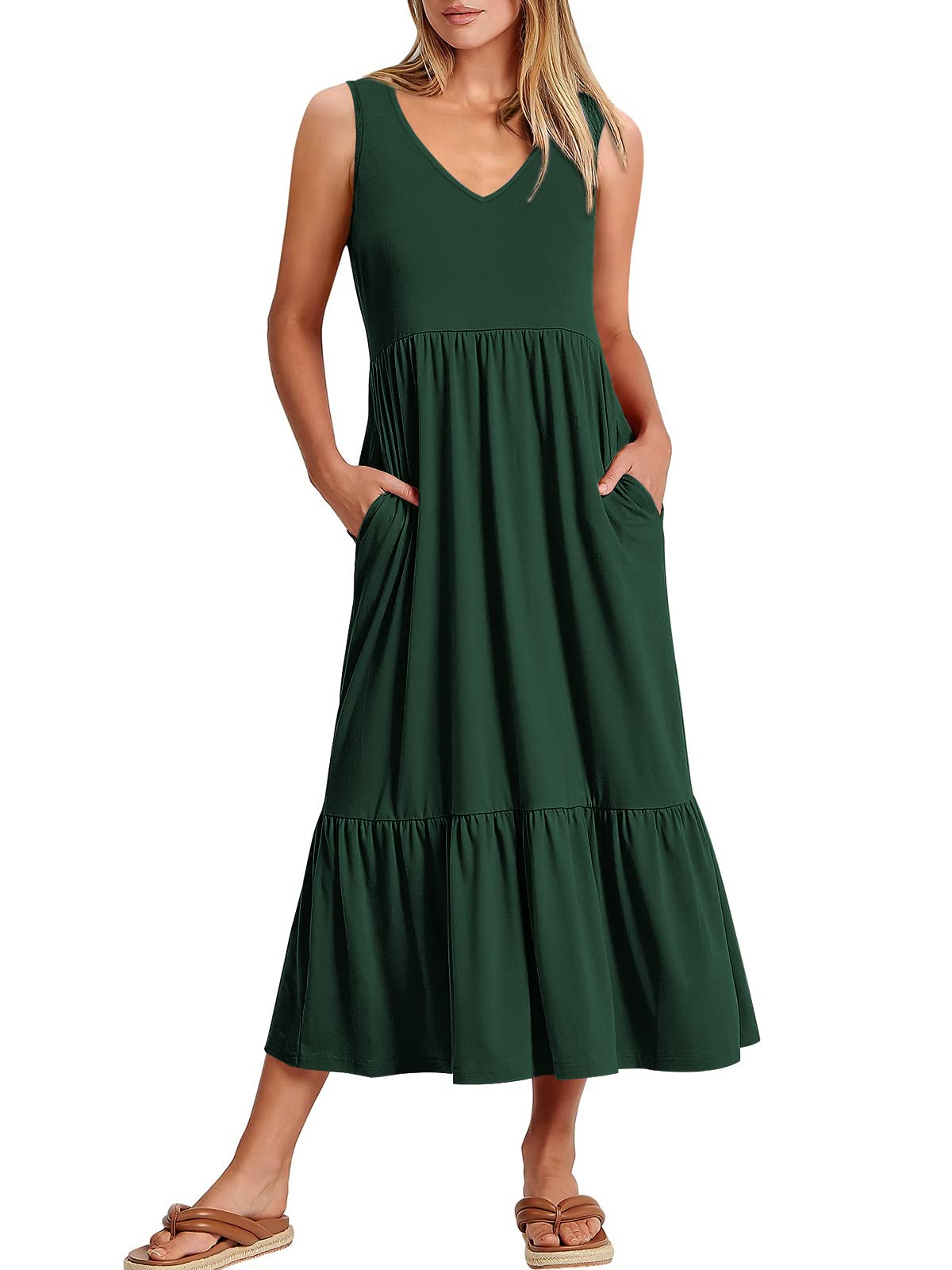 New Women's V Neck Layered Pocket Dress