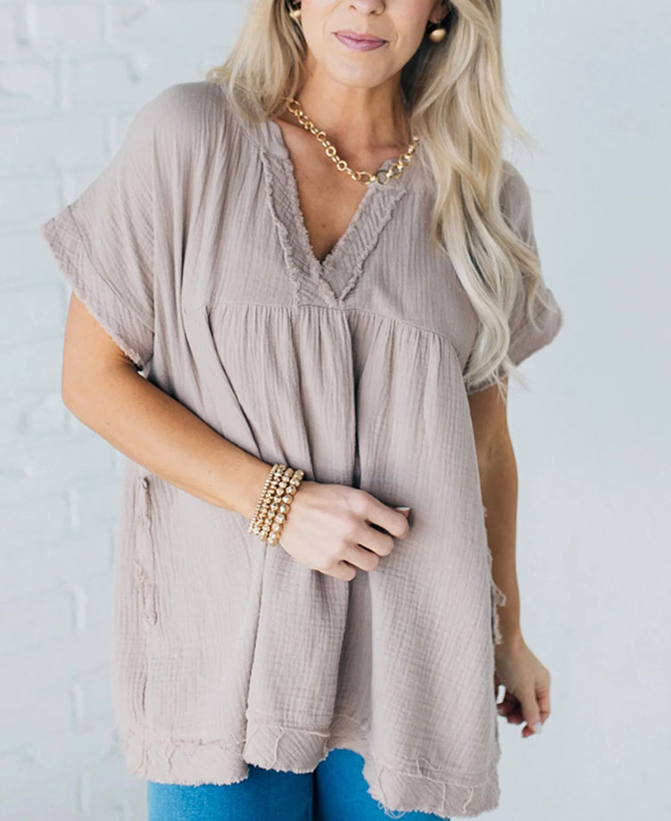 Raw Edge Gauze Top(Buy 2 Free Shipping)