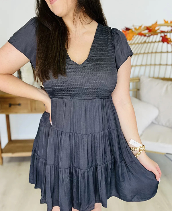 V Neck Smocked Tiered Dress(Buy 2 Free Shipping)