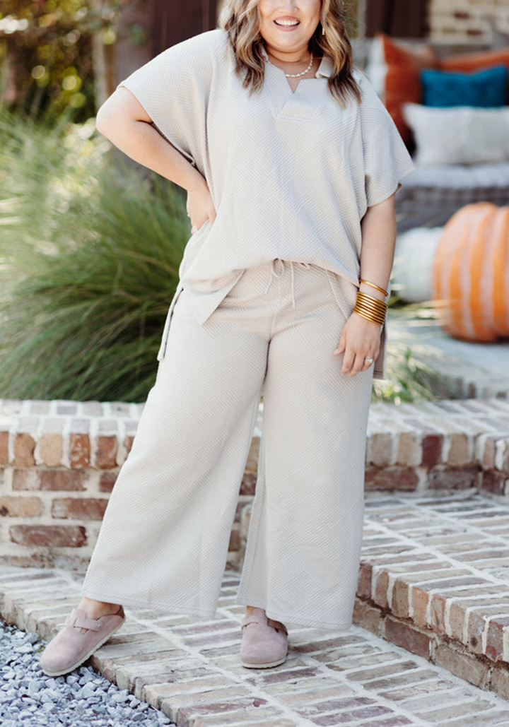 Women's Textured V NeckTop and Pants Casual Set (Buy 2 Free Shipping)