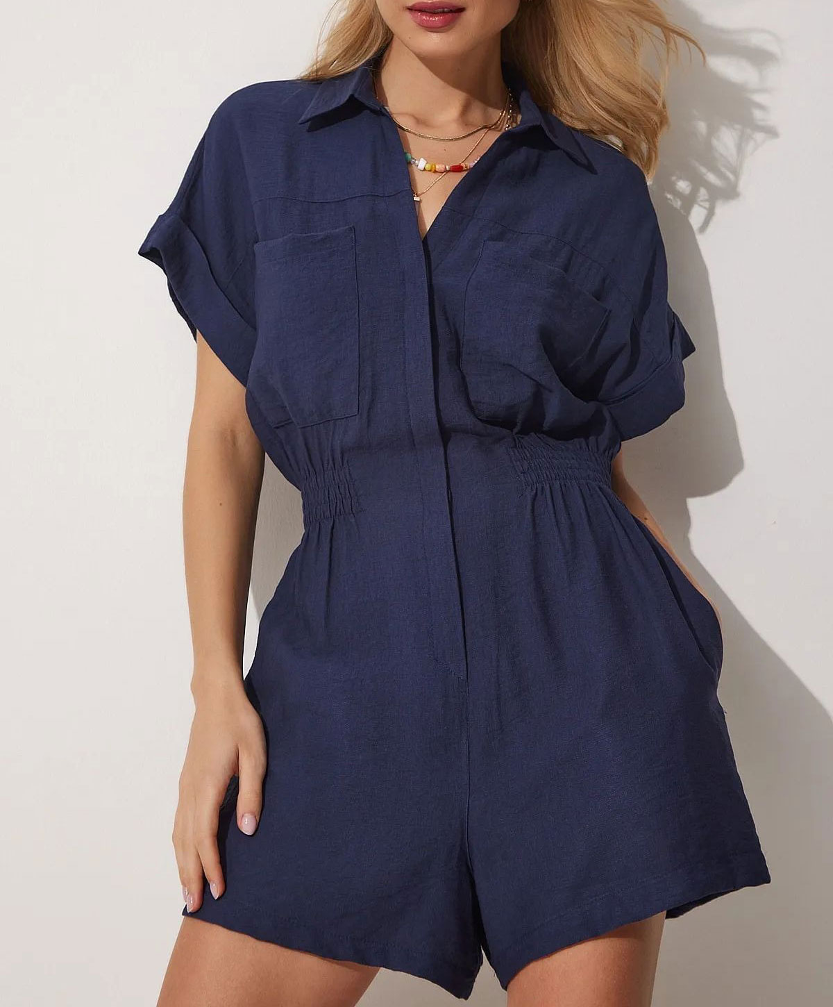 Summer  Button Down Elastic Waist With Pocket Rompers