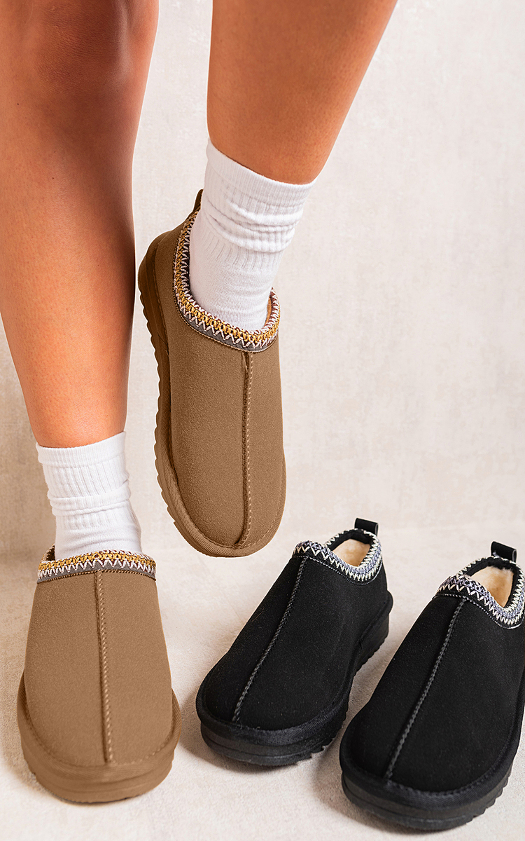 Faux Suede and Fur-lined Platform Slippers (Buy 2 Free Shipping)