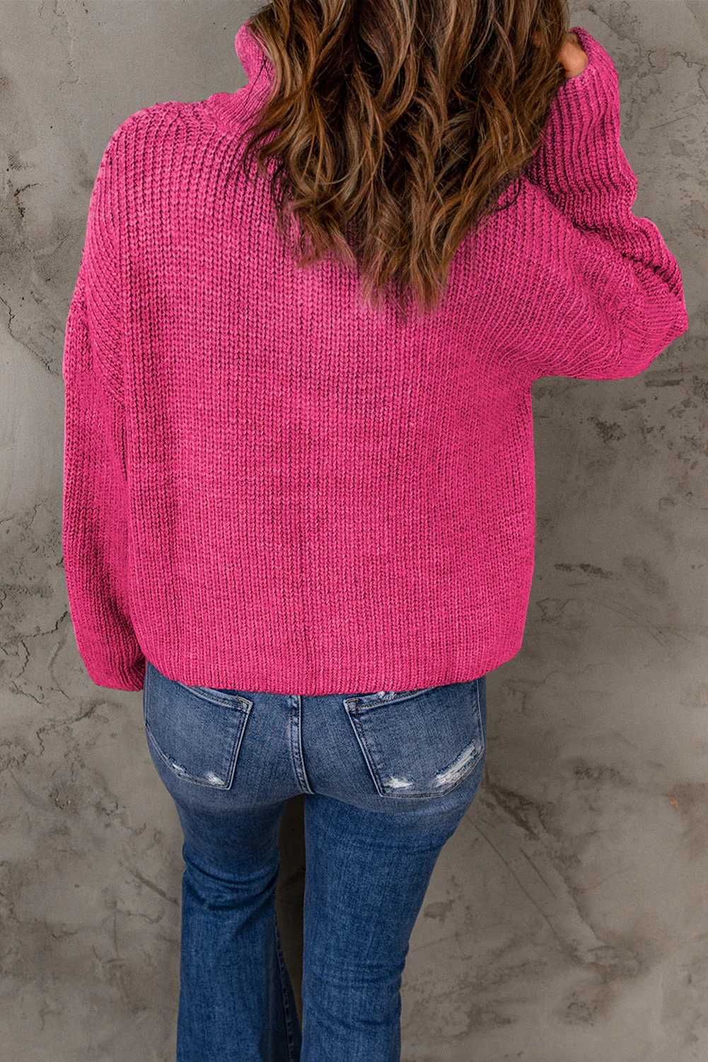 Half Zip Rib-Knit Dropped Shoulder Sweater (Final Days: Big Savings!!!)
