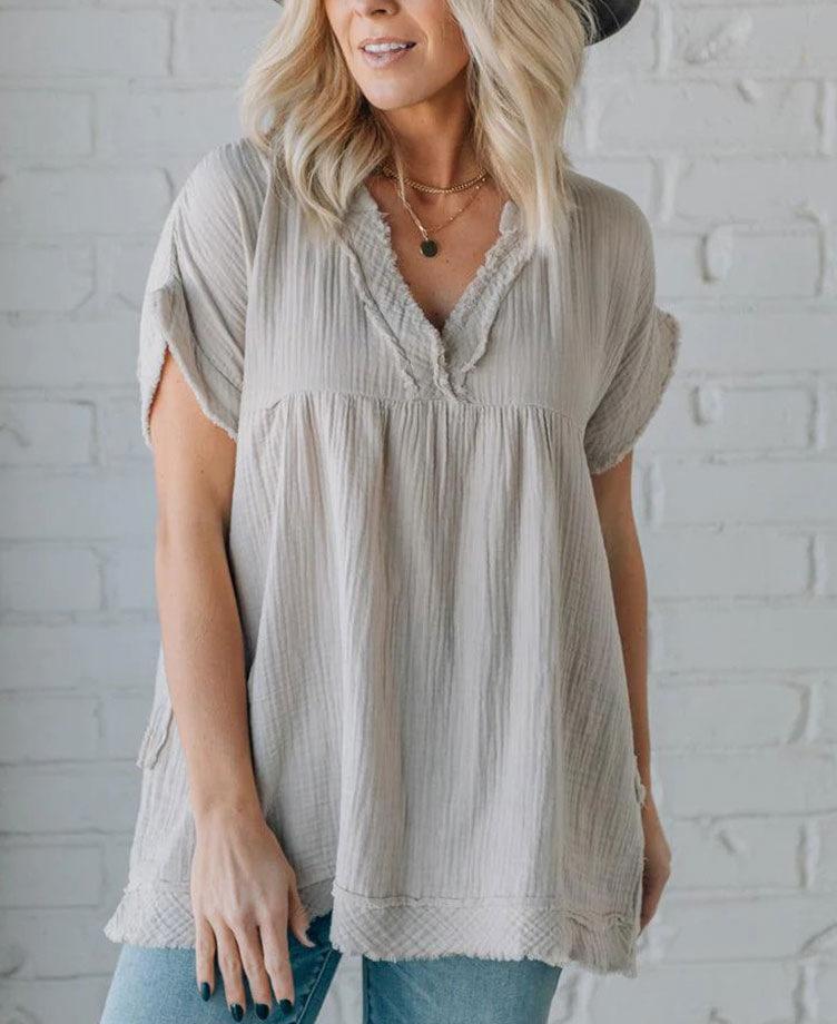 Raw Edge Gauze Top(Buy 2 Free Shipping)