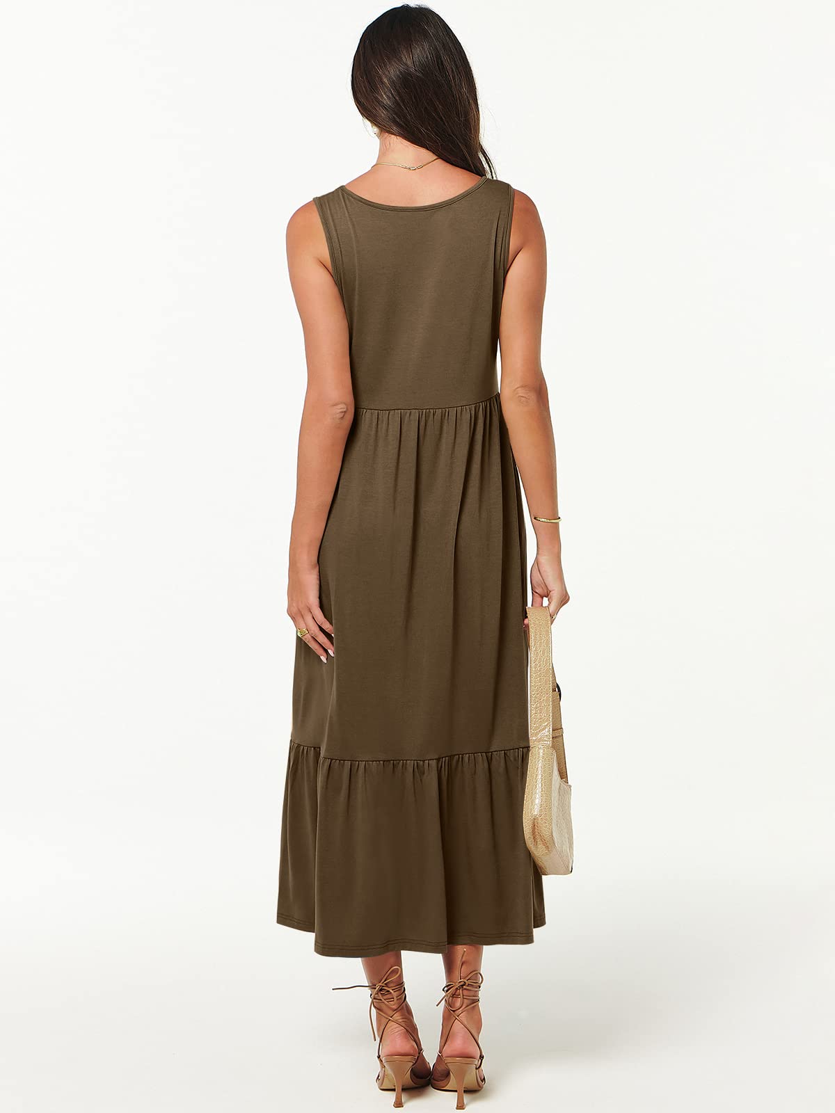 New Women's V Neck Layered Pocket Dress
