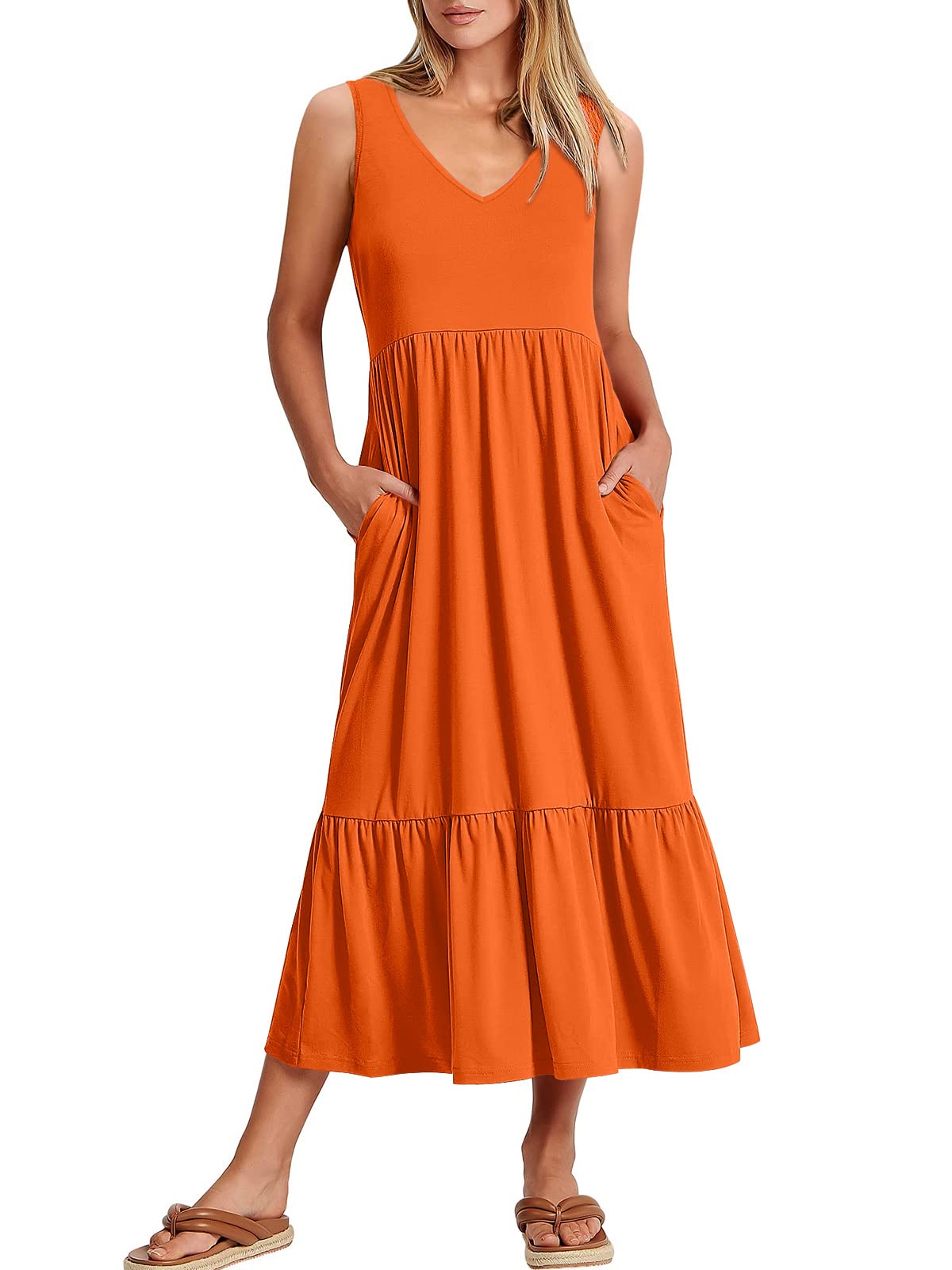 New Women's V Neck Layered Pocket Dress