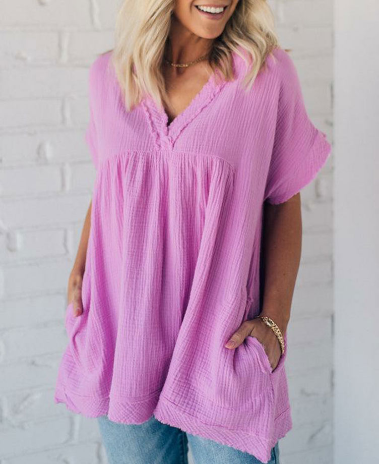 Raw Edge Gauze Top(Buy 2 Free Shipping)