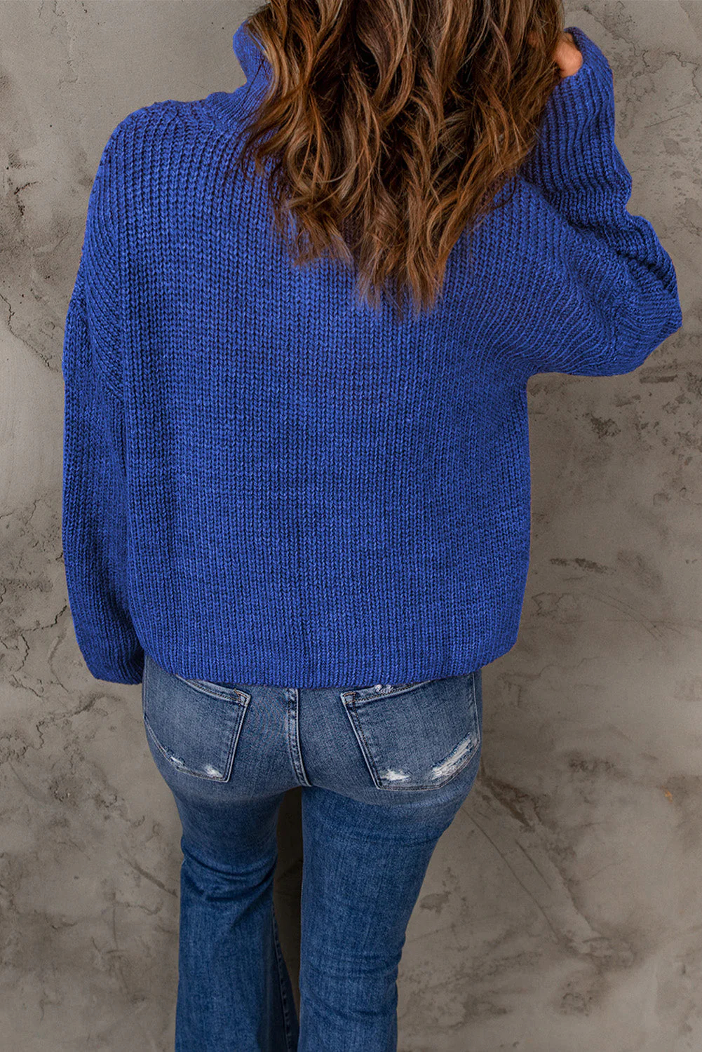 Half Zip Rib-Knit Dropped Shoulder Sweater (Final Days: Big Savings!!!)