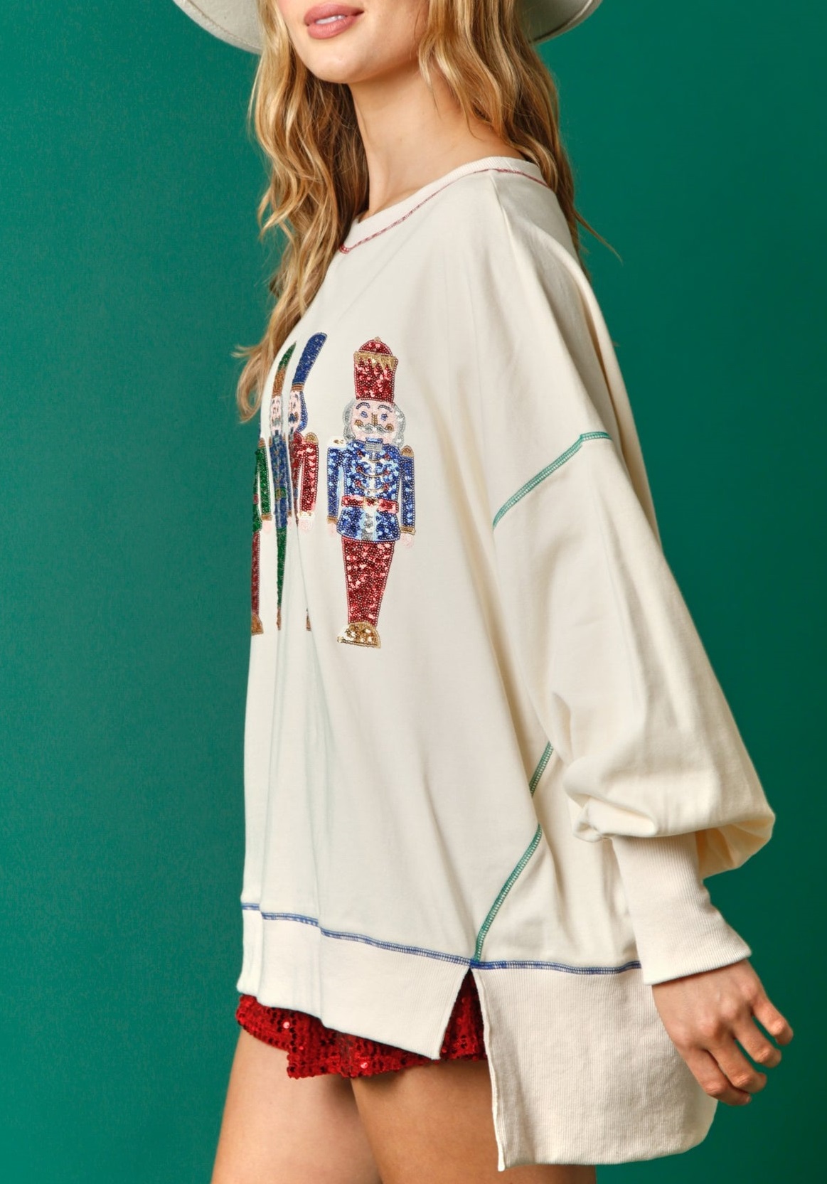 Christmas Sequin Print Crew Neck Long Sleeve Sweatshirt