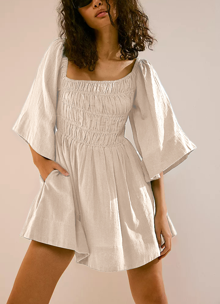 Asymmetrical Square Neckline Mini Dress(Buy 2 Free Shipping)