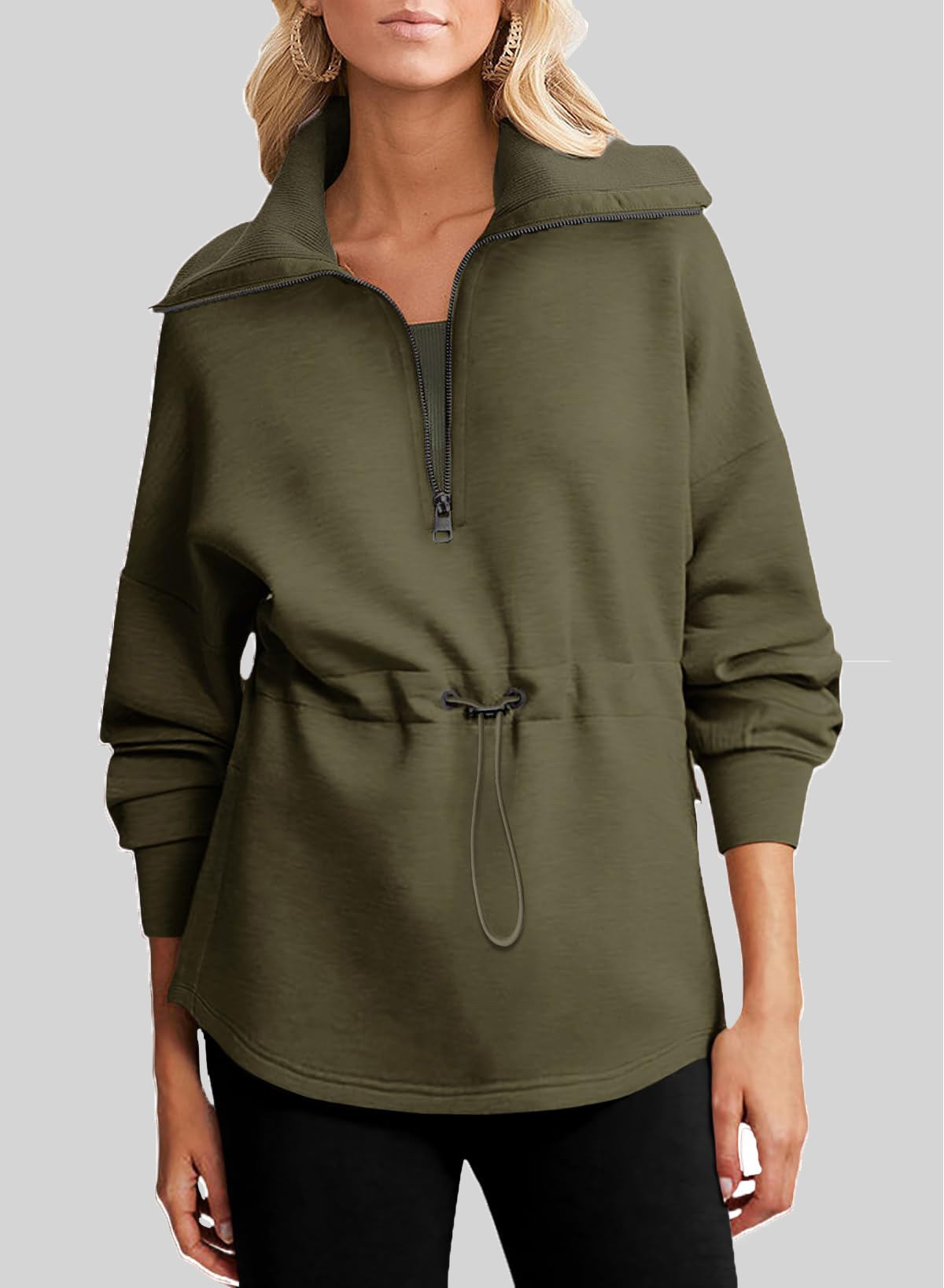 2024 New Women‘s Oversized Half Zip Drawstring Waist Sweatshirt(buy 2 10% OFF)