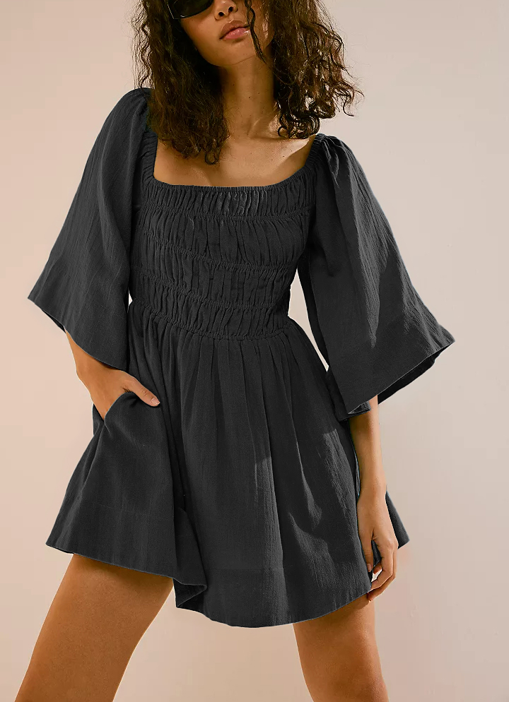 Asymmetrical Square Neckline Mini Dress(Buy 2 Free Shipping)