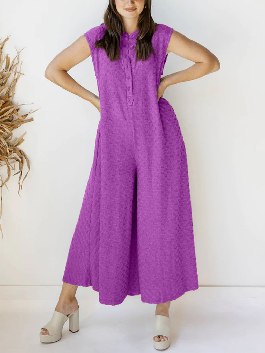 Plaid Button Loose Jumpsuit (Buy 2 Free Shipping)