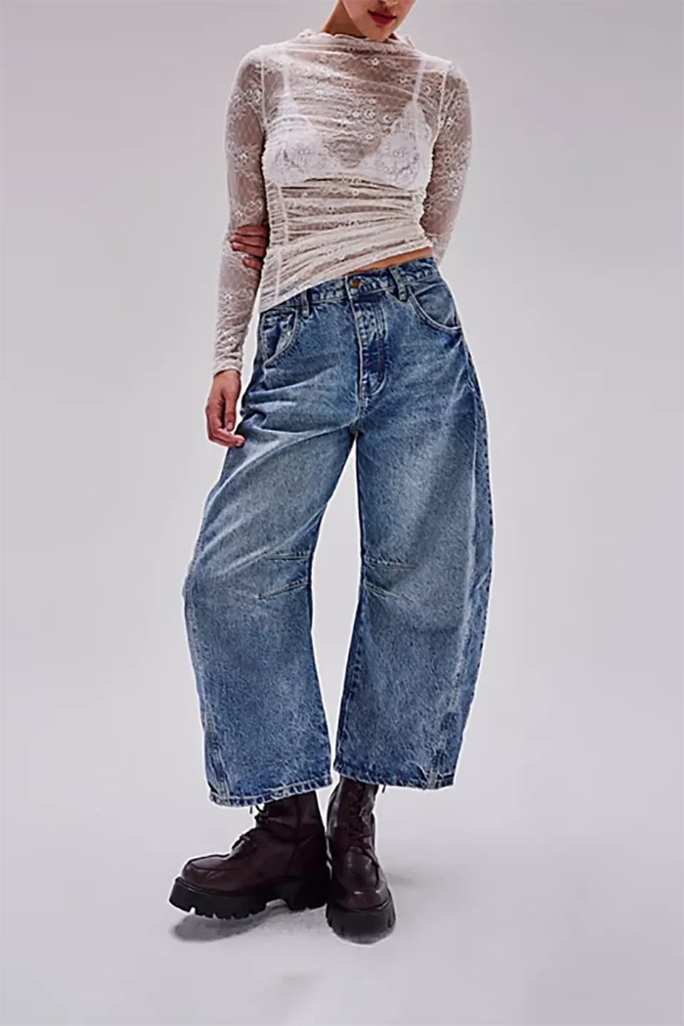 High Stretch Mid-Rise Barrel Jeans Fashion wide Leg Shape(Buy 2 Free Shipping)