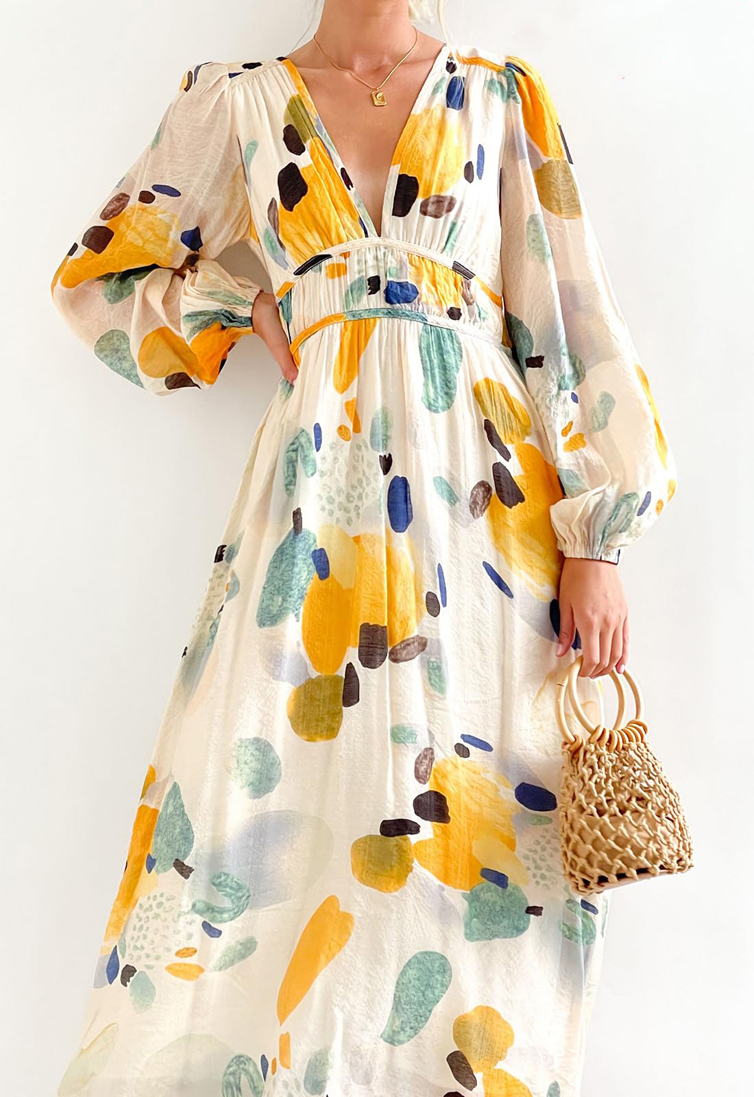 HOT SALE🔥Women's Long Sleeve Boho Floral Maxi Dress V Neck Casual Long Dress（BUY 2 FREE SHIPPING）