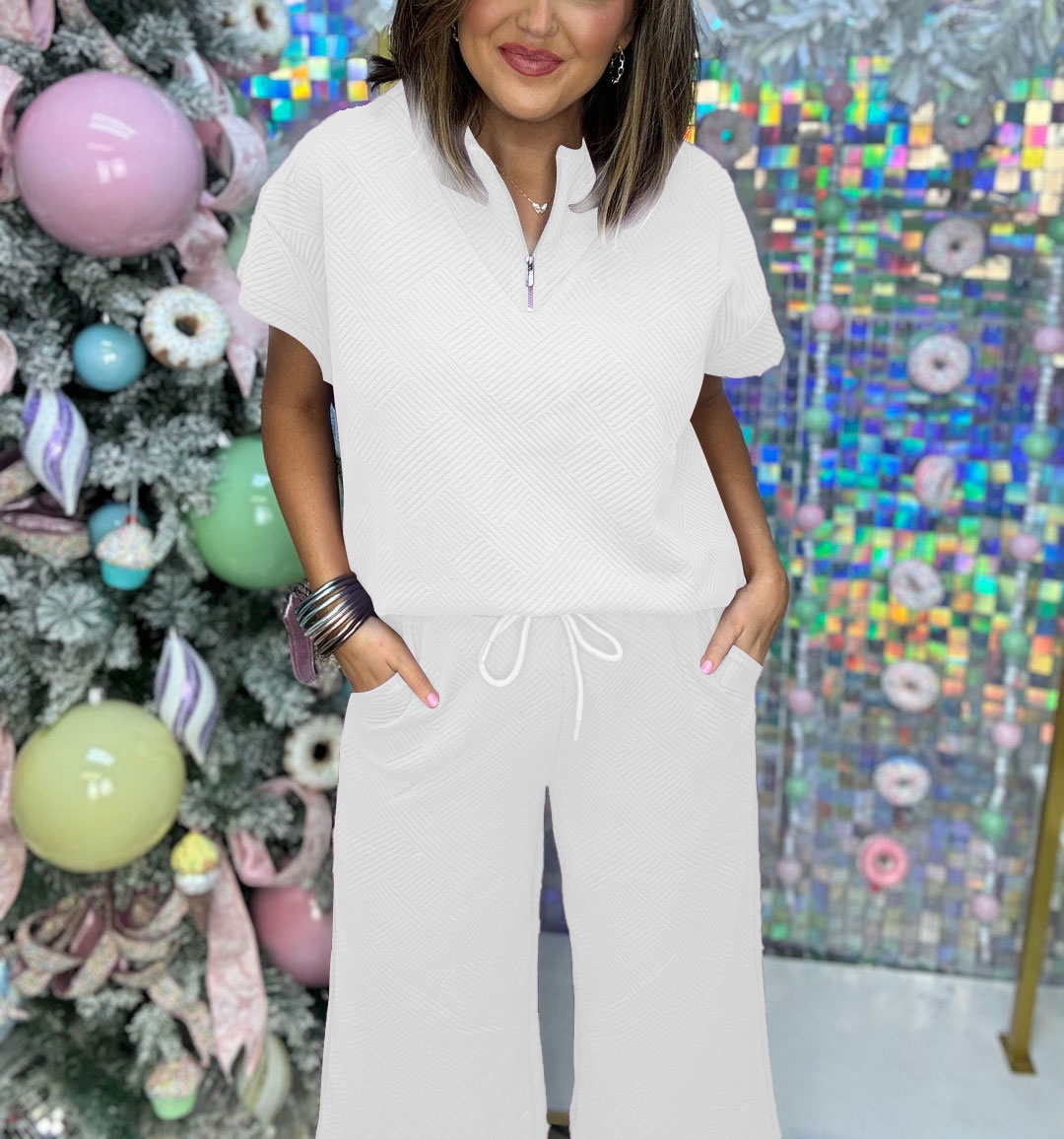 Women's Textured Loose Zip Top and Drawstring Pants Casual Set (Buy 2 Free Shipping)