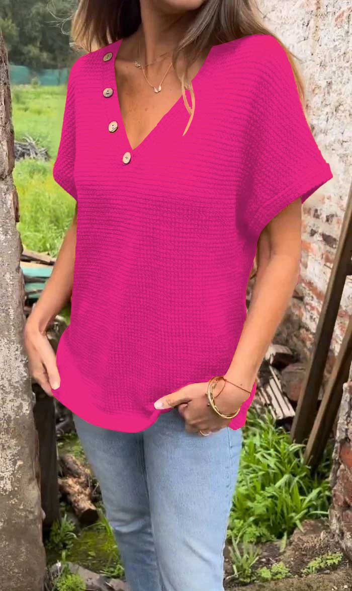 Women’s Waffle Grid Summer Short Sleeve V-Neck T-Shirt（Buy 2 Free Shipping）