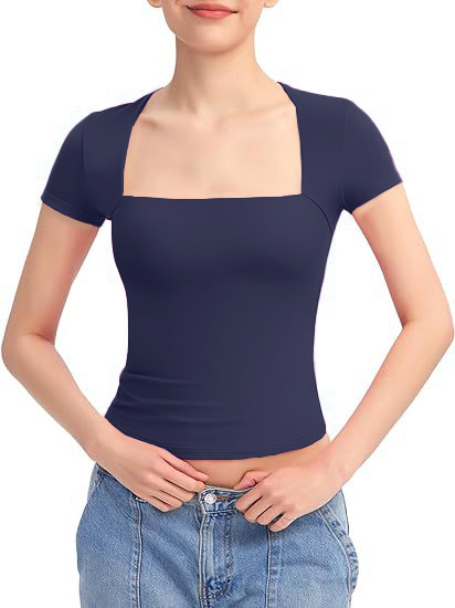 HOT SALE🔥 2024 Women's Square Neck Slim Fit Short Sleeve T-Shirt (BUY 2 FREE SHIPPING)