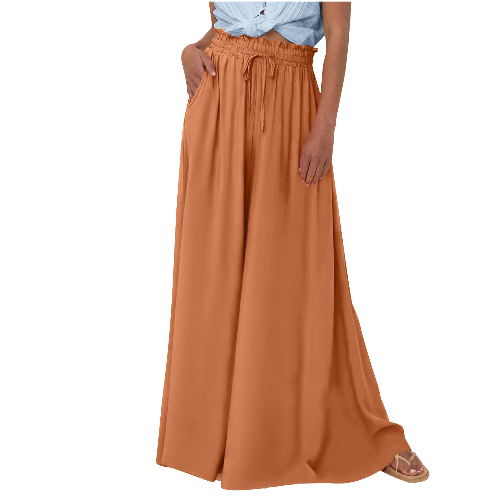 Women Casual High Waist Wide Leg Pants Beach Trousers with Pocket(BUY 2 FREE SHIPPING)