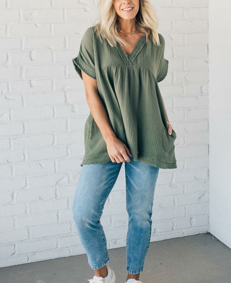 Raw Edge Gauze Top(Buy 2 Free Shipping)