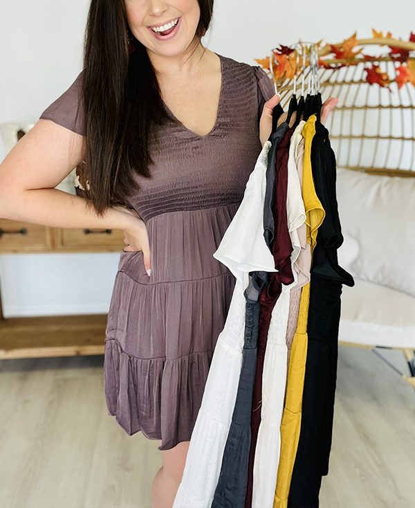 V Neck Smocked Tiered Dress(Buy 2 Free Shipping)