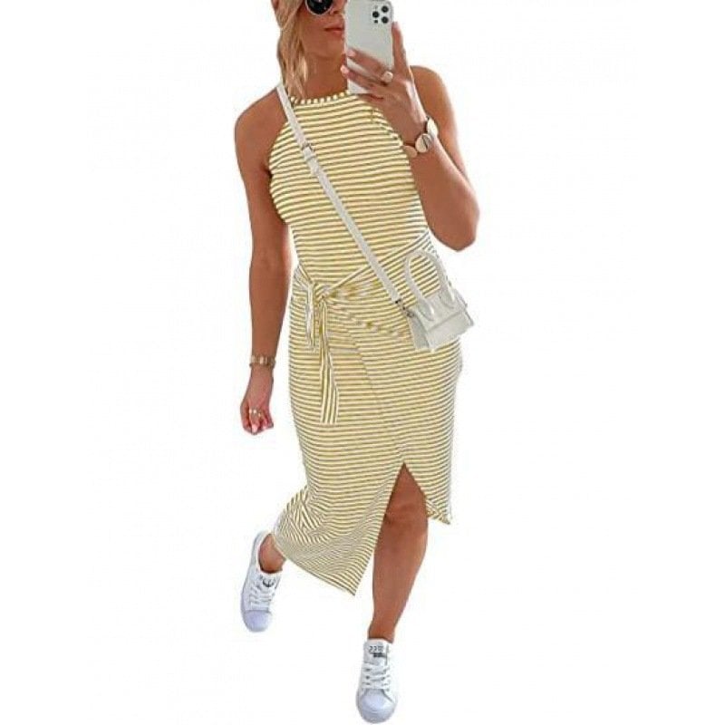 🔥Summer Hot Sale 😊Casual Sleeveless Striped Midi Dresses