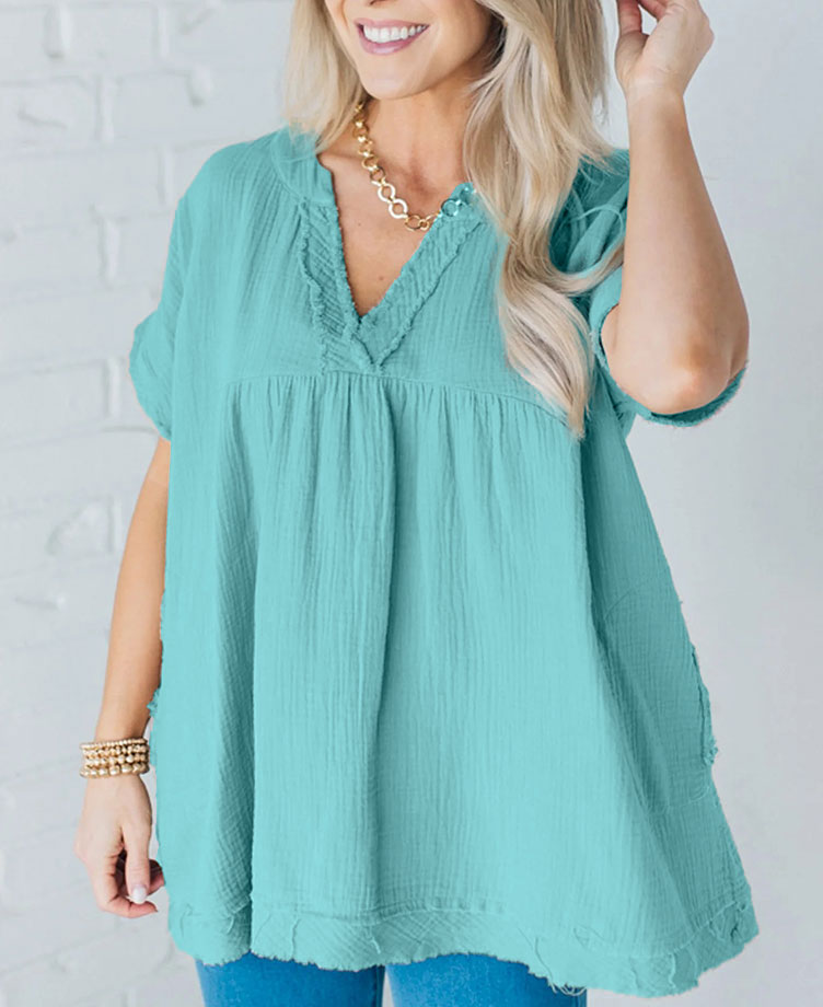 Raw Edge Gauze Top(Buy 2 Free Shipping)